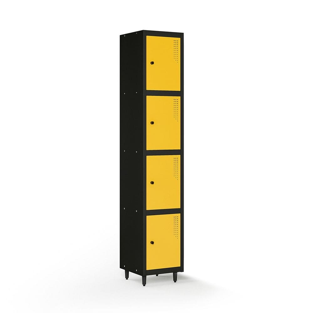 Armário Locker Guarda-volume de Aço 4 Portas com Fecho para Cadeado Amarelo/ Preto