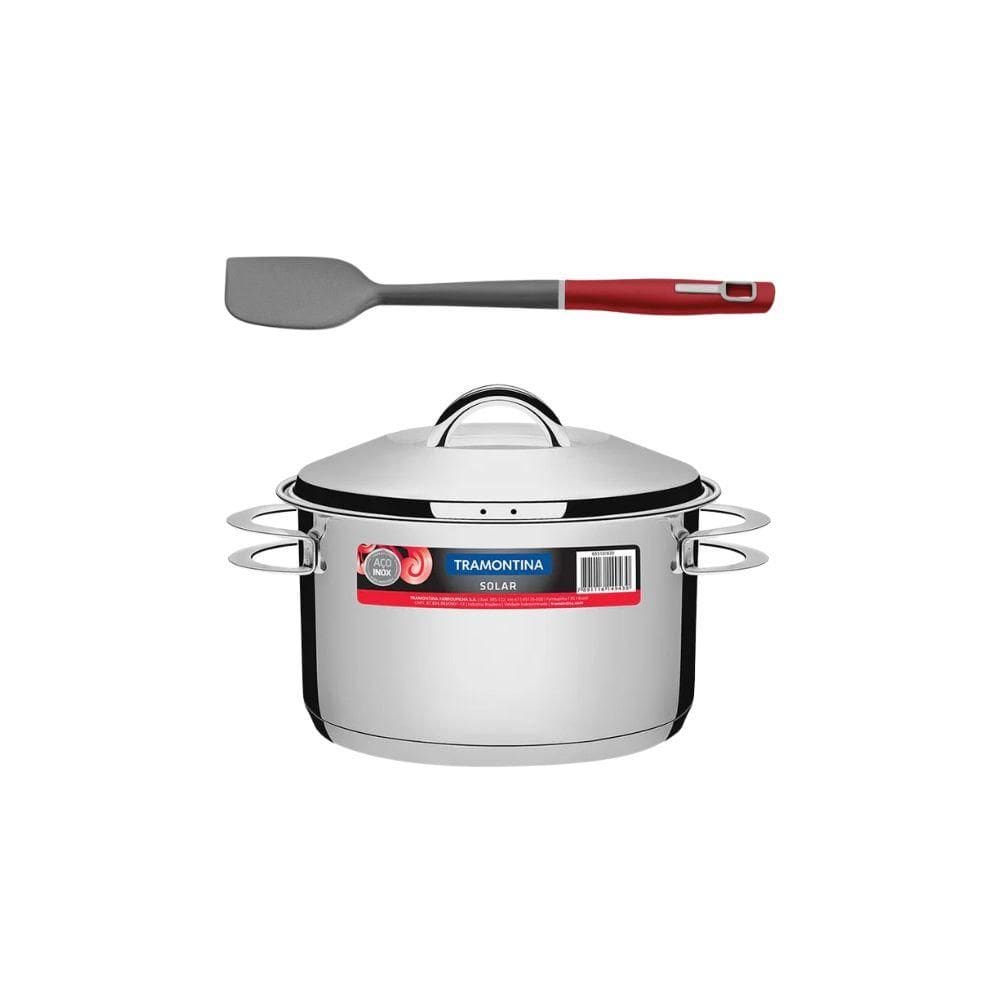 Kit Caçarola Aço Inox Solar 6,1 Litros Pit 2 + Espátula Verano em Silicone - Tramontina