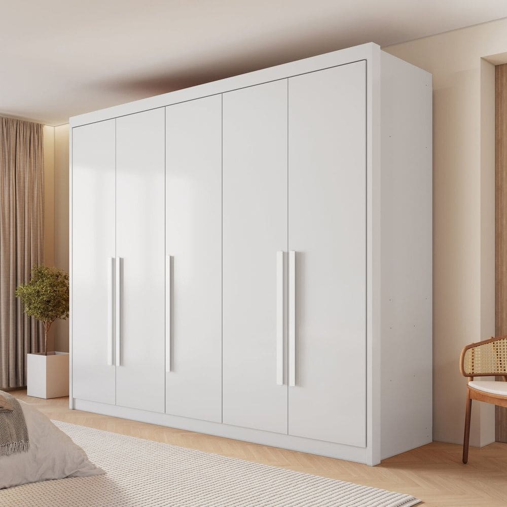 Guarda-roupa Casal 100% Mdf 5 Portas 8 Gavetas Bari Branco