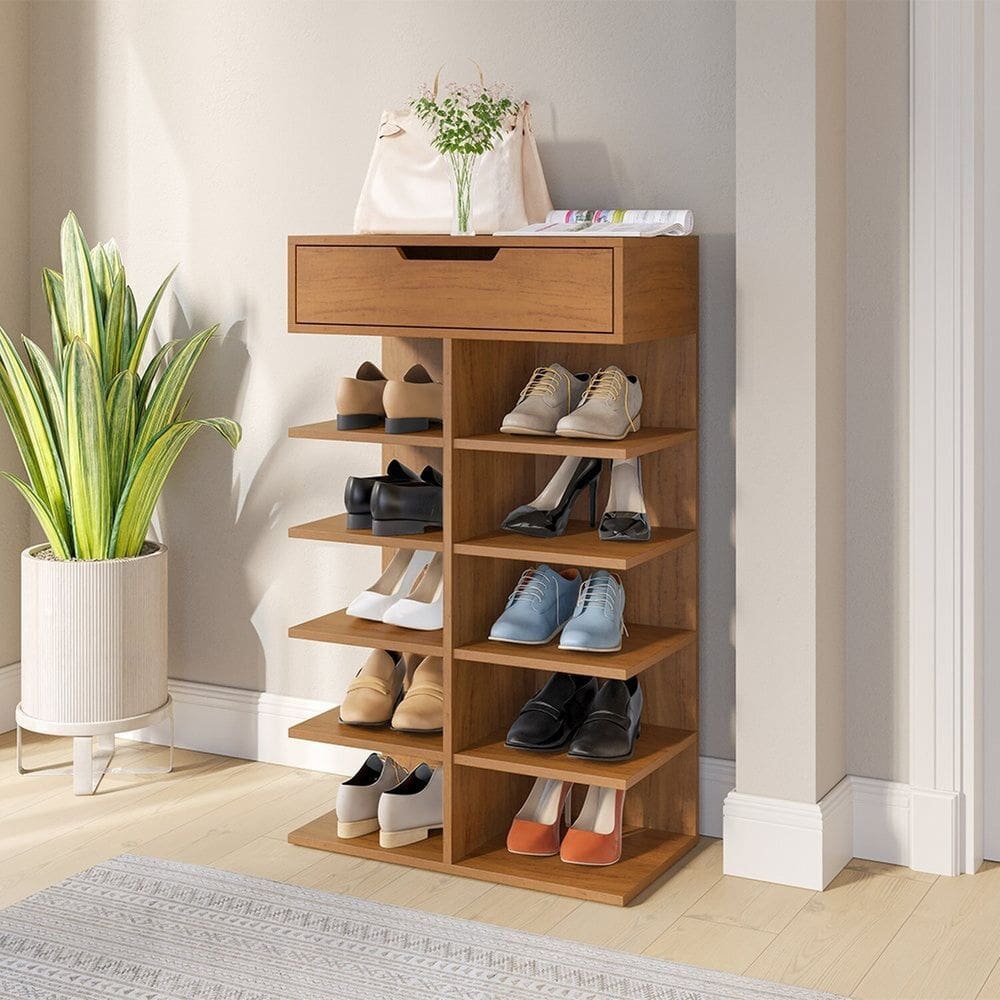 Sapateira Hall Entrada Sapatos 1 Gaveta e 8 Prateleiras Ágata Cedro