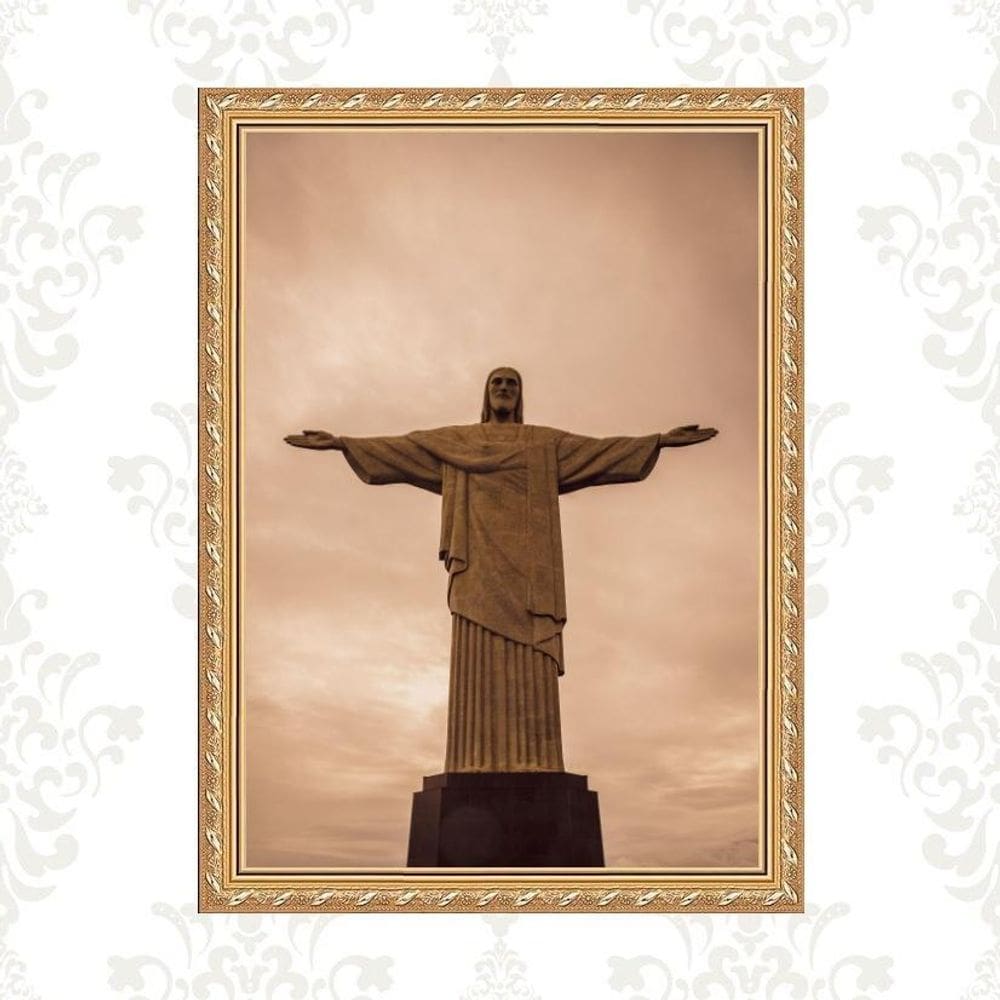 Quadro Moldura Dourada Rio De Janeiro - Cristo 24X18Cm