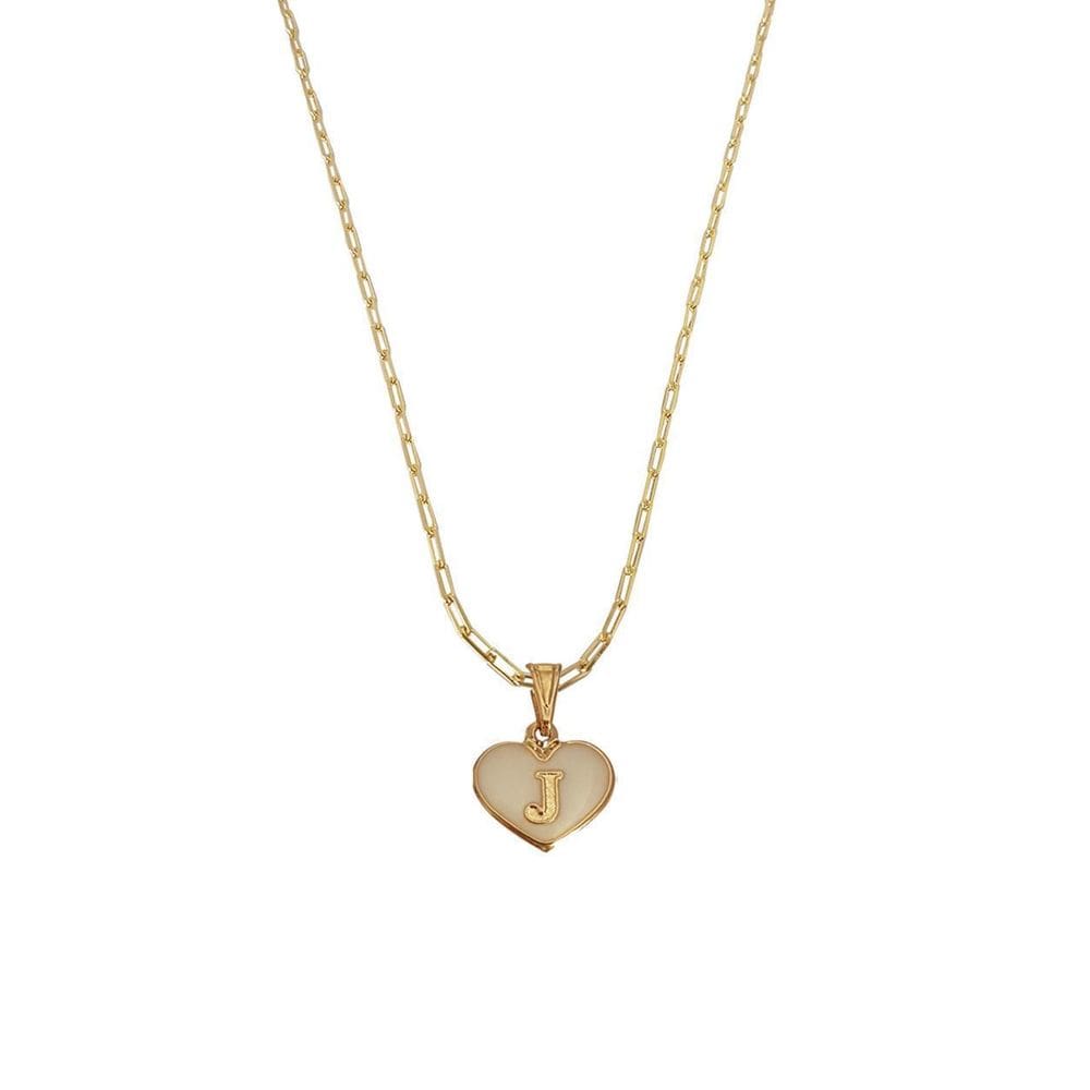 Colar Cartier 45Cm Coração Branco Letra J Banhado Ouro 18K