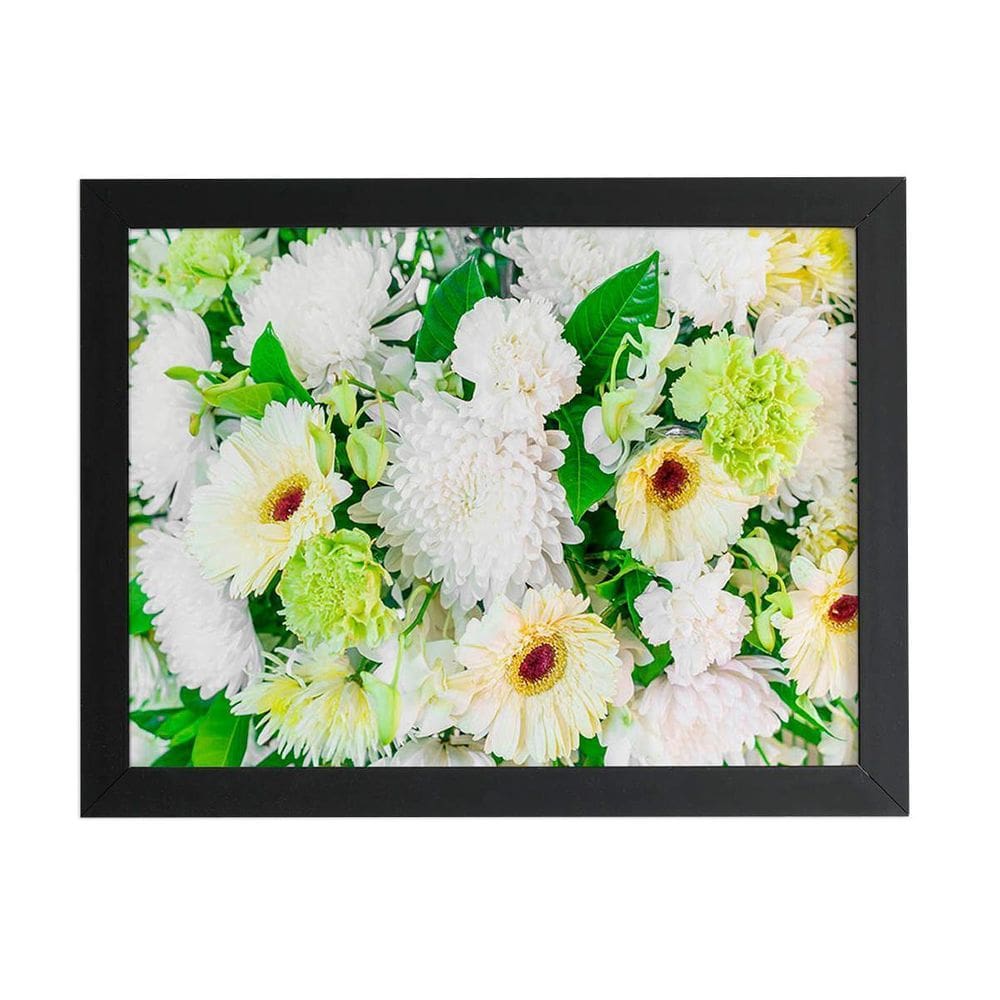 Quadro Crisântemo Branco Flores Foto Moldura Preta 60X40Cm