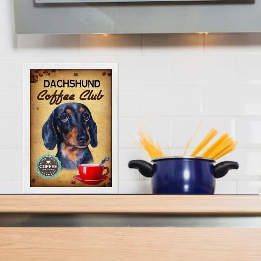 Quadro Cozinha Dachshund Xícara Café 24X18Cm - Com Vidro