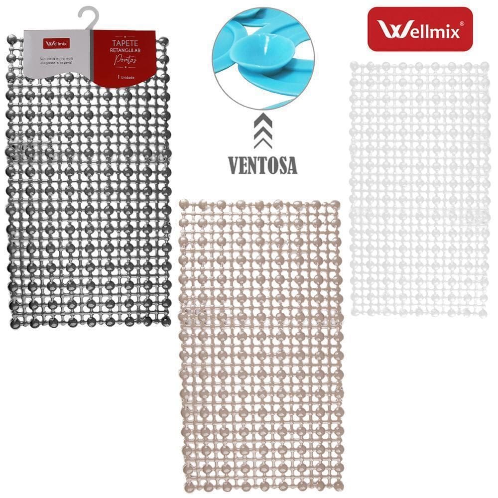 Tapete Pvc Retangular Banheiro Pontos Ventosa Colors 65X35Cm