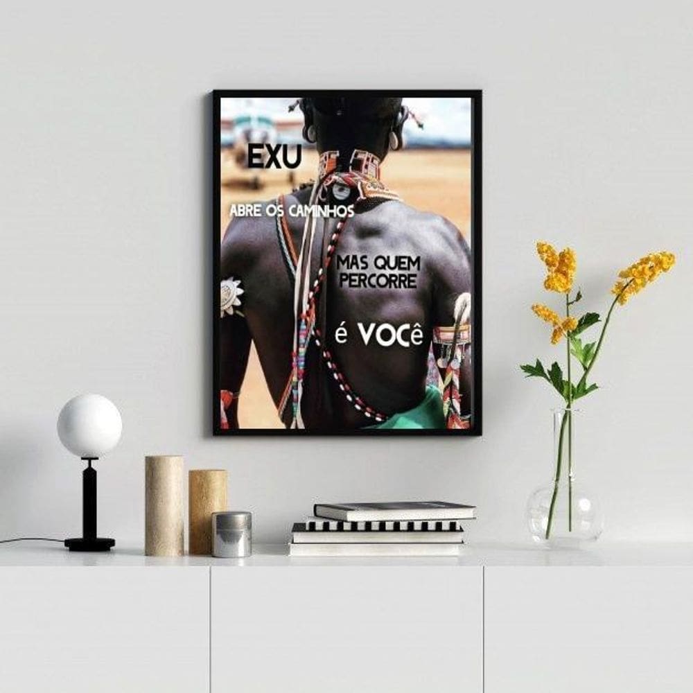 Quadro Exu Abre Caminhos 24x18cm c/ Vidro - Moldura Preta