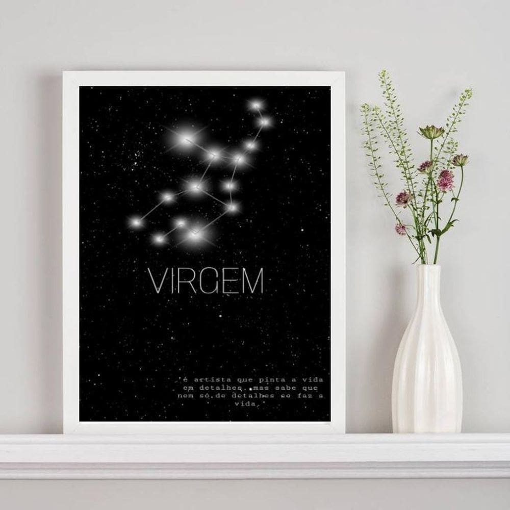Quadro Decorativo Signo Virgem 45x34cm - Vidro e Moldura Preta