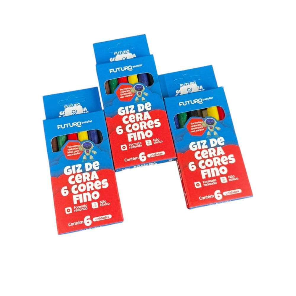 36 Caixas Giz De Cera C/6 Cores Fino Total 216 Giz Coloridos