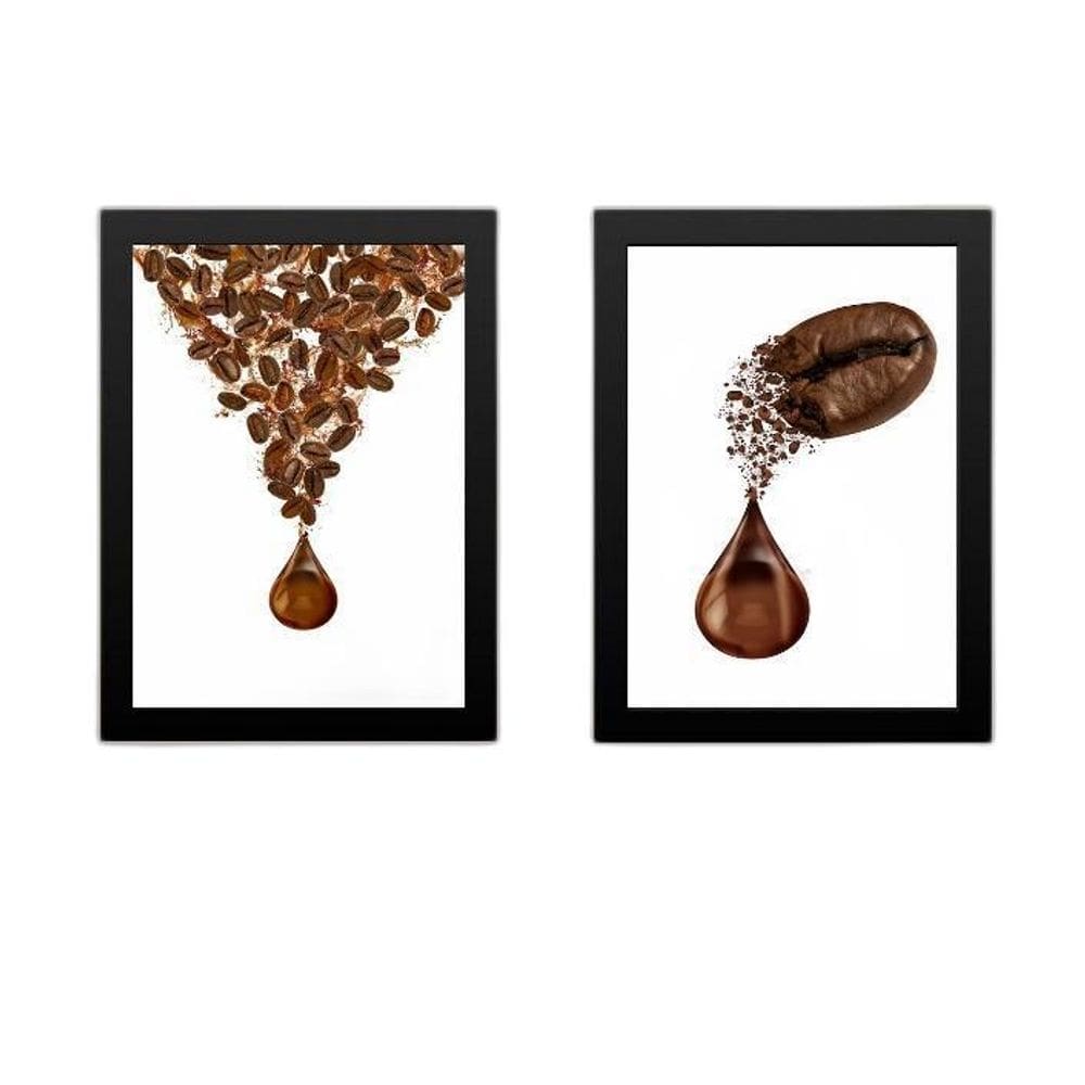 Kit 2 Quadros Gotas Grãos De Café 33X24Cm
