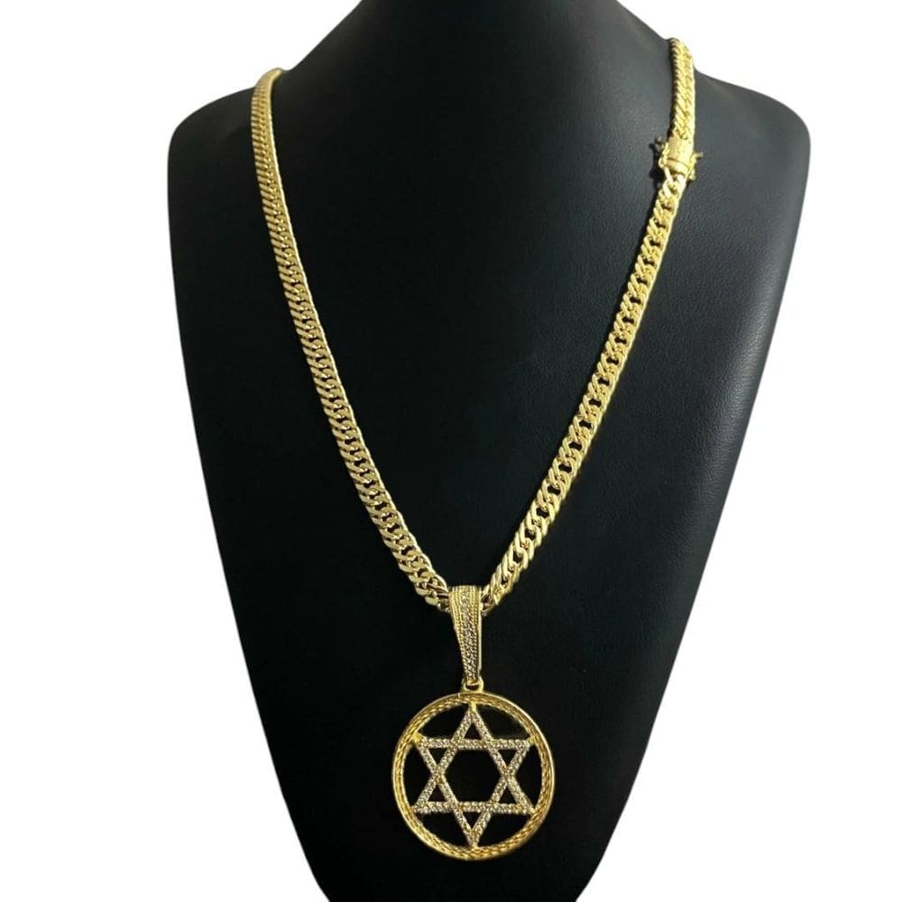 Cordão Grumet 7Mm + Pingente Estrela De Davi Banhado A Ouro