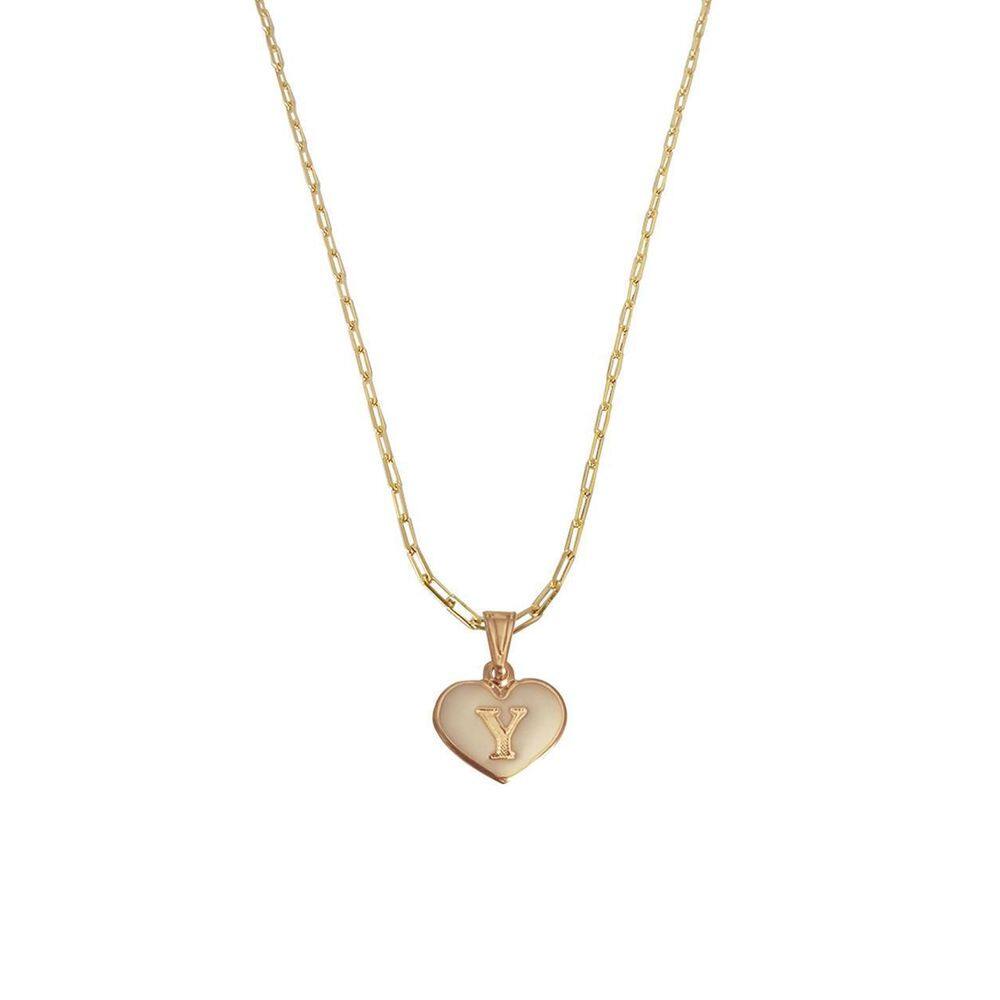 Colar Cartier 60Cm Coração Branco Letra Y Banhado Ouro 18K