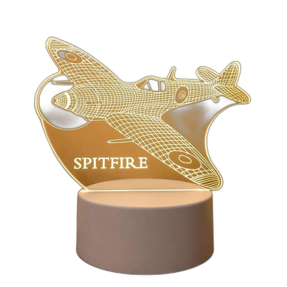 Luminária Abajur Avião Guerra Spitfire Display Led 3D Mesa