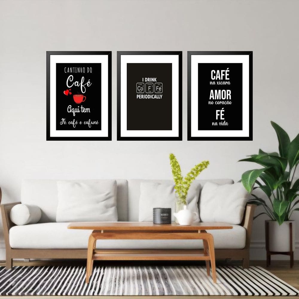 Kit 3 Quadros Grandes Coffee And Faith 60X48Cm