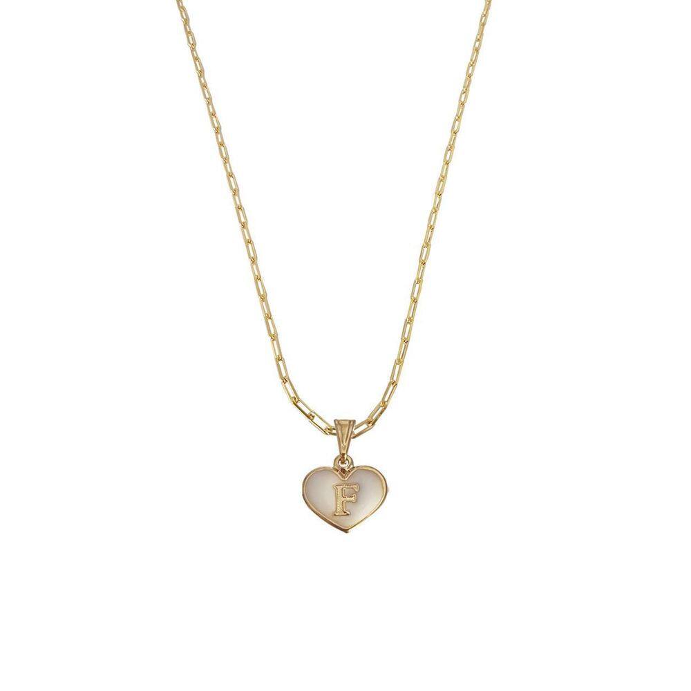 Colar Cartier 60Cm Coração Branco Letra F Banhado Ouro 18K