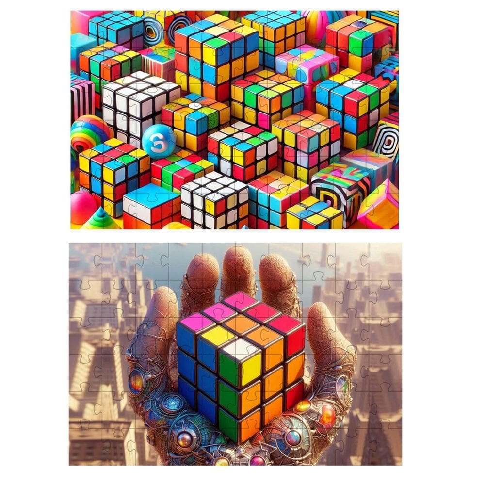 Kit 2 Quebra-Cabeças Cubo Mágico De 60 Peças