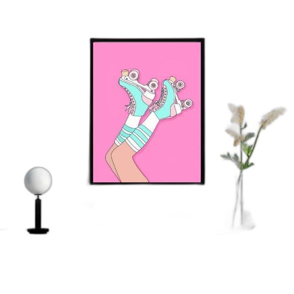 Quadro Decorativo Patins Feminino 45X34Cm Vidro, Madeira B