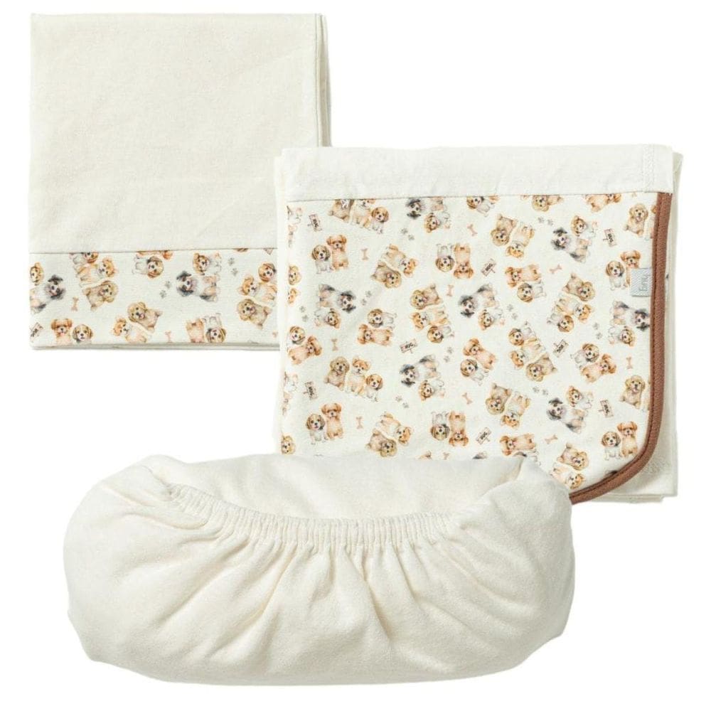 Jogo De Lençol De Berço 3 Pçs Bege Doguinhos - Hug