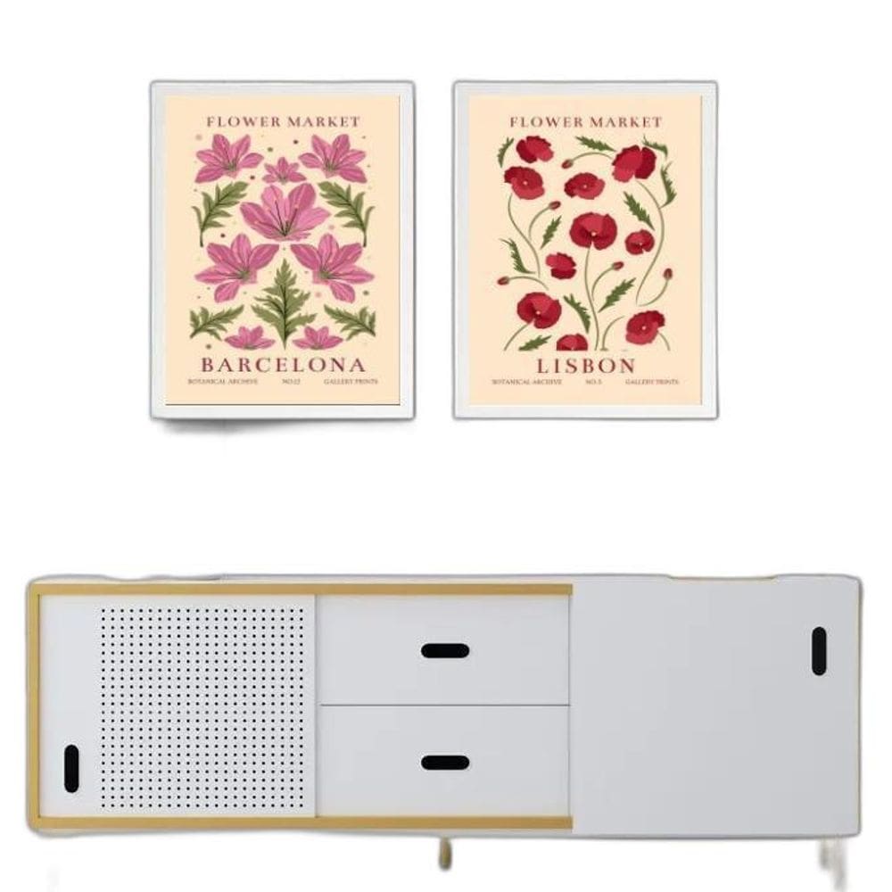 Kit 2 Quadros Flower Market - Lisboa E Barcelona 33X24Cm