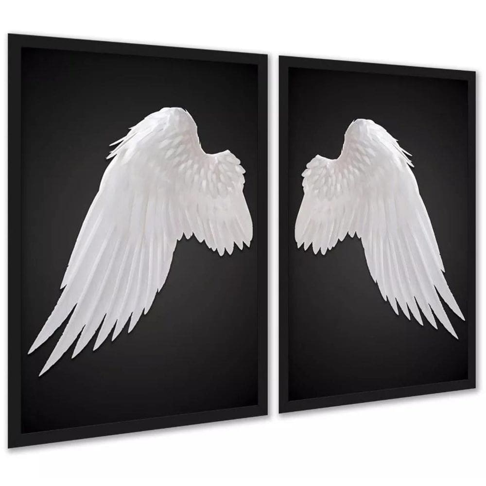 Kit 2 Quadros Decorativos Asas De Anjo 33X24Cm - Com Vidro