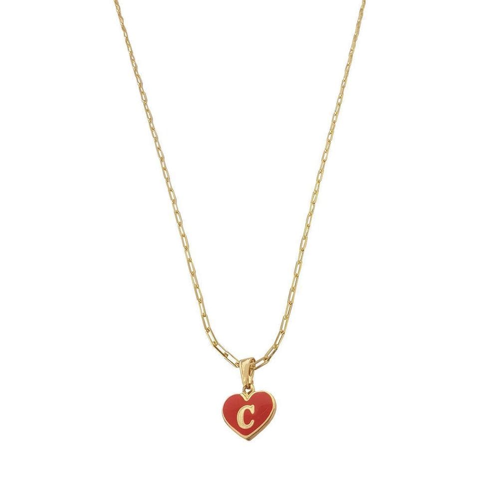 Colar Cartier 50Cm Coração Vermelho Letra C Banhado Ouro 18K
