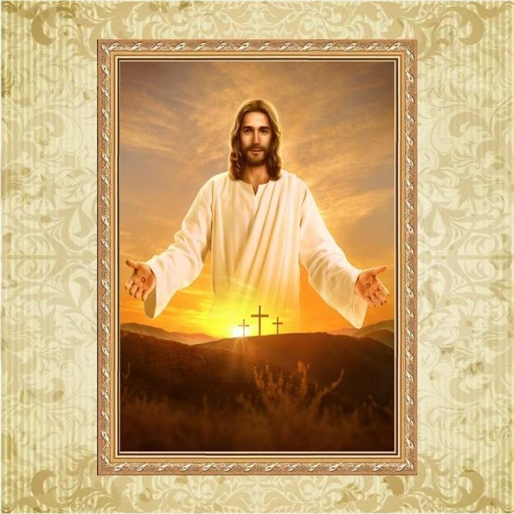 Quadro Moldura Dourada Jesus Nos Abençoa 33X24Cm