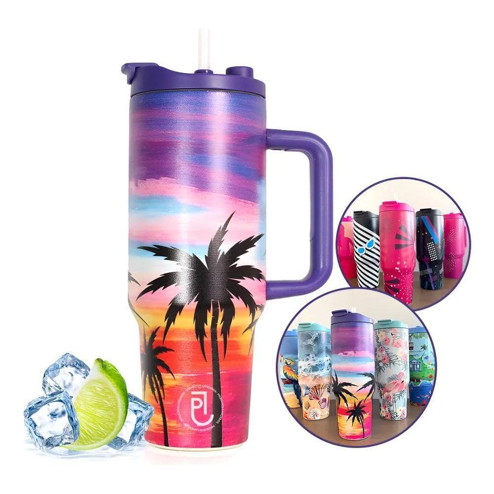 Copo Térmico Inox 1200Ml A Roxo Tropical Por De Sol