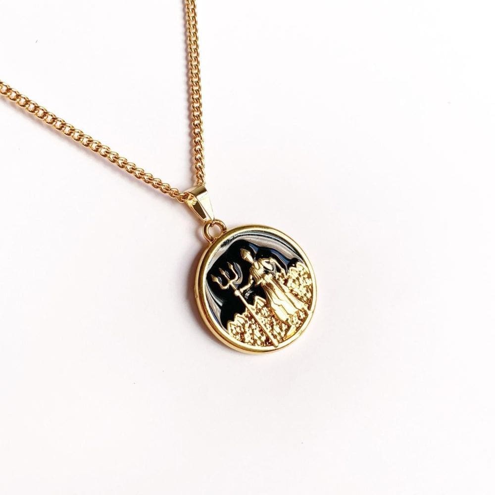 Colar Pingente Medalha Orixá Corrente 60 Cm Dourado - Exú