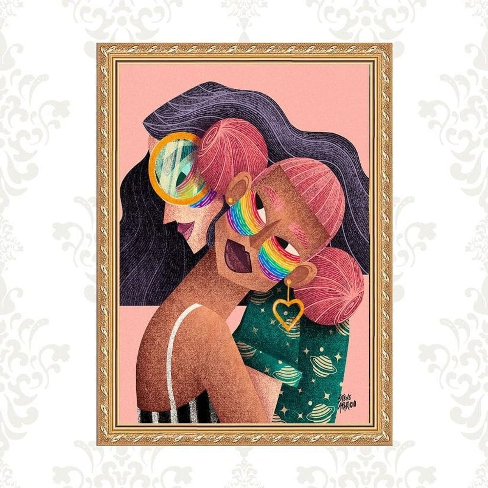 Quadro Moldura Dourada Mulheres Lésbicas 33X24Cm