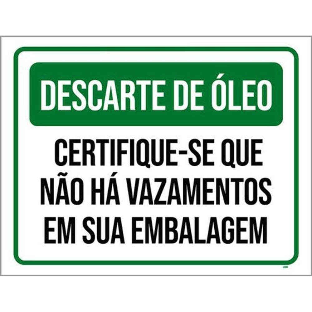 Kit 10 Placas Descarte Óleo Não Há Vazamentos Embalagem