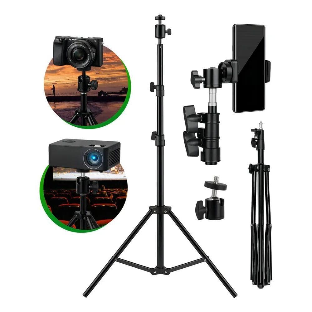 Tripé 2,1M Celular/Câmera: Suporte Horizontal/Vertical