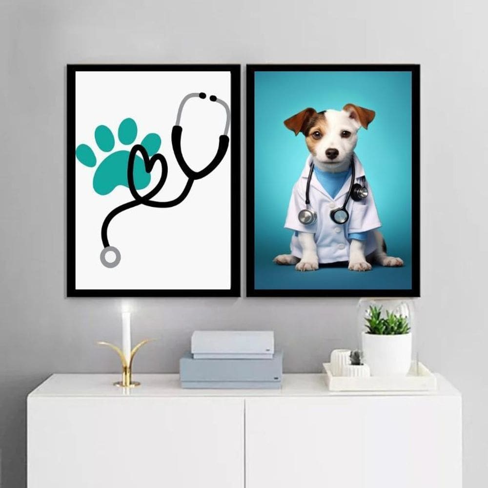 Kit 2 Quadros Decoração Clínica Veterinária 33X24Cm