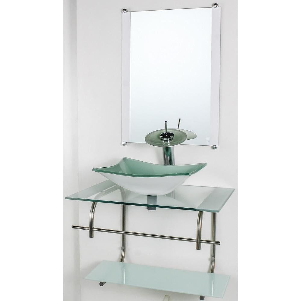 Gabinete De Vidro Banheiro Inox 70Cm Cuba Retangular Branco