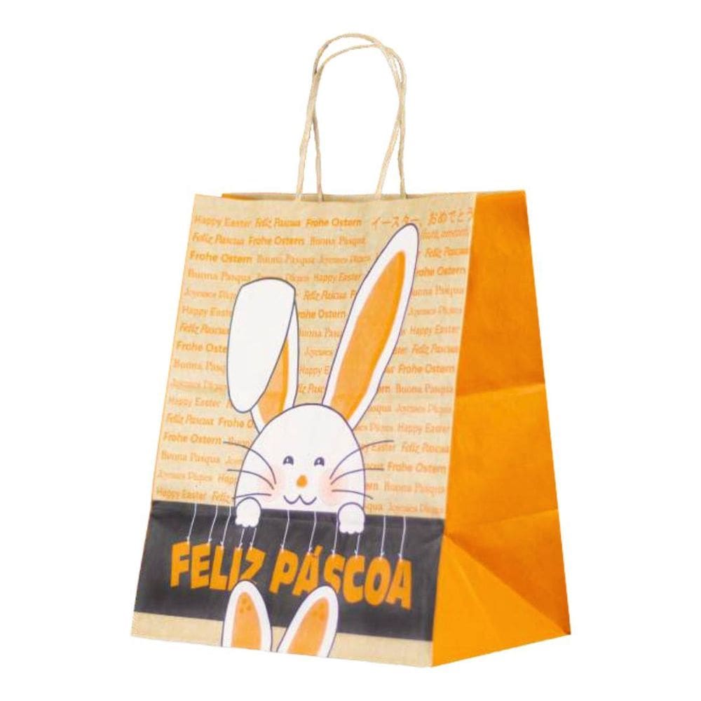 Kit 10 Sacola De Papel Kraft Feliz Pascoa P 17,5X8,5X21,5Cm