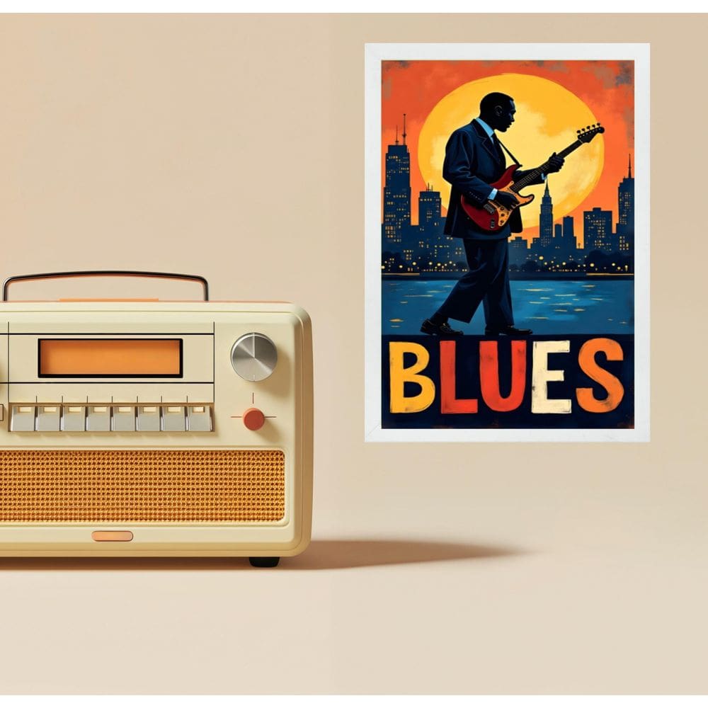 Quadro Músico Blues - In The City 45X34Cm - Com Vidro