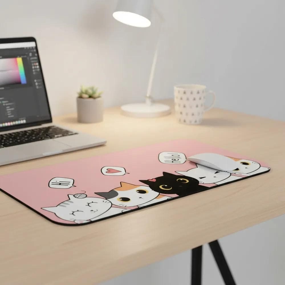 Mousepad Gamer 70X35Cm Speed Feminino Pr Quinteto Miau