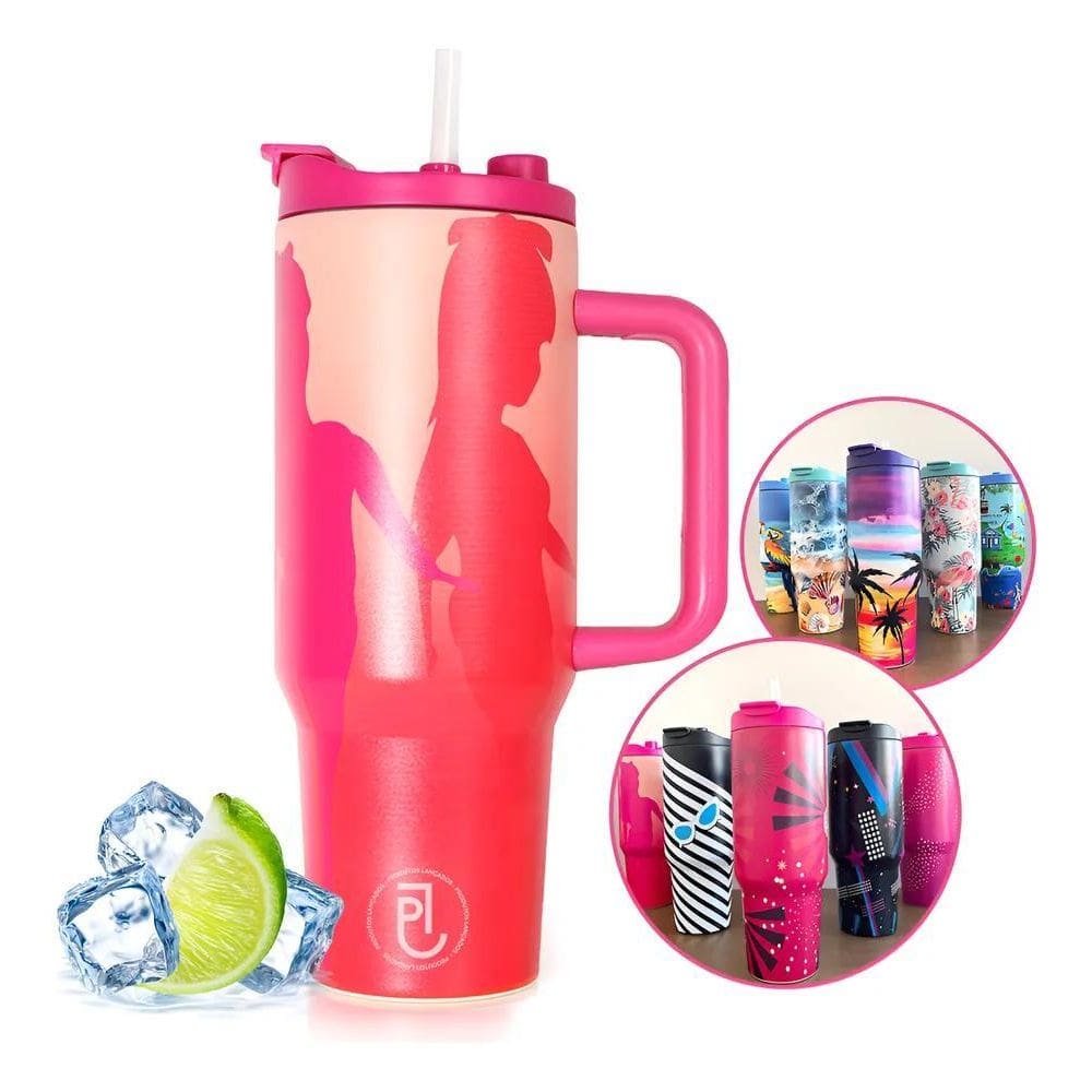 Copo Térmico Inox 1200Ml Alça Pink Barbie Princesa
