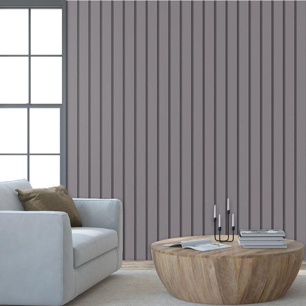 Papel De Parede Efeito Ripas Cinza Adesivo Lavável Laqueado
