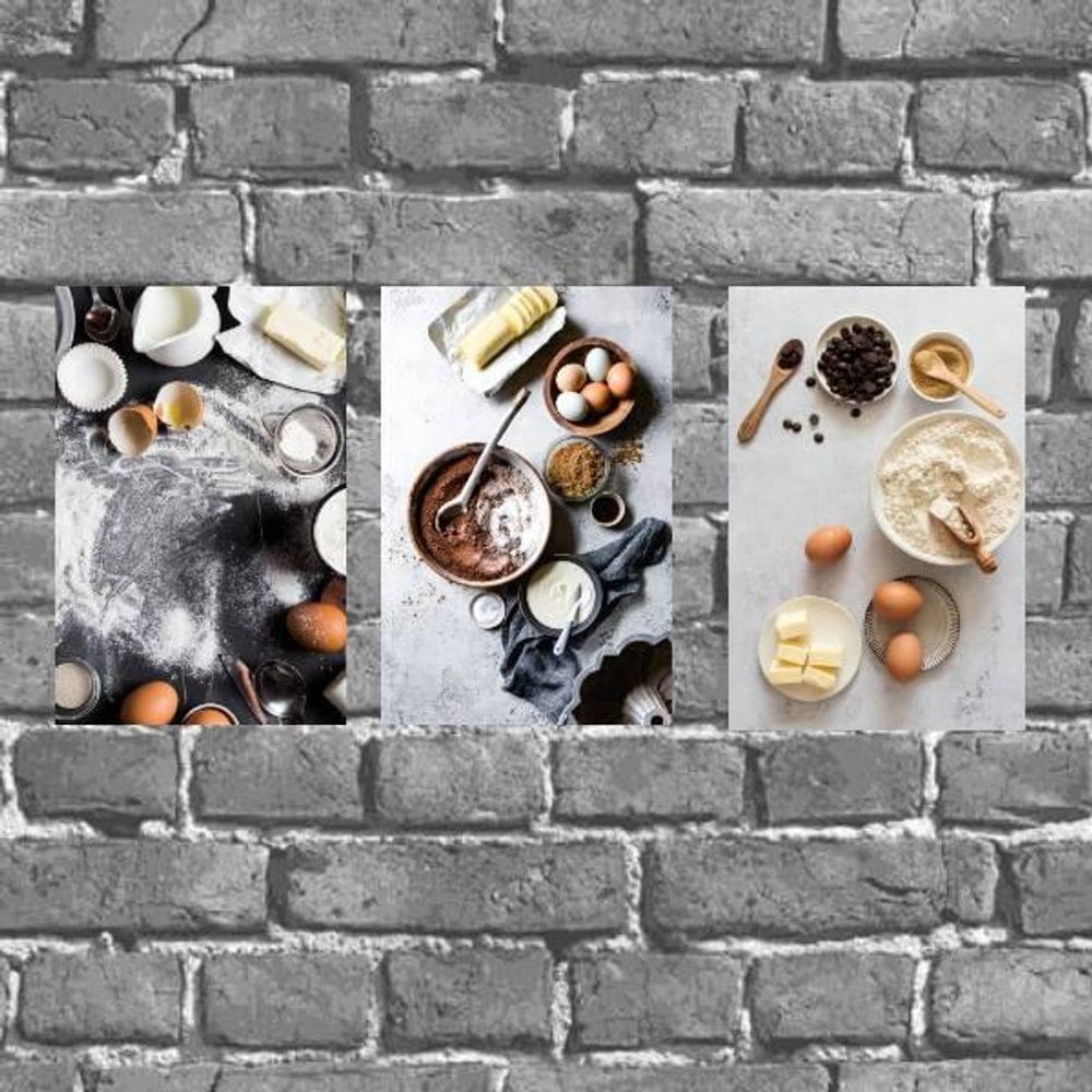 Kit 3 Placas Parede Ingredientes Cozinha 18X27Cm