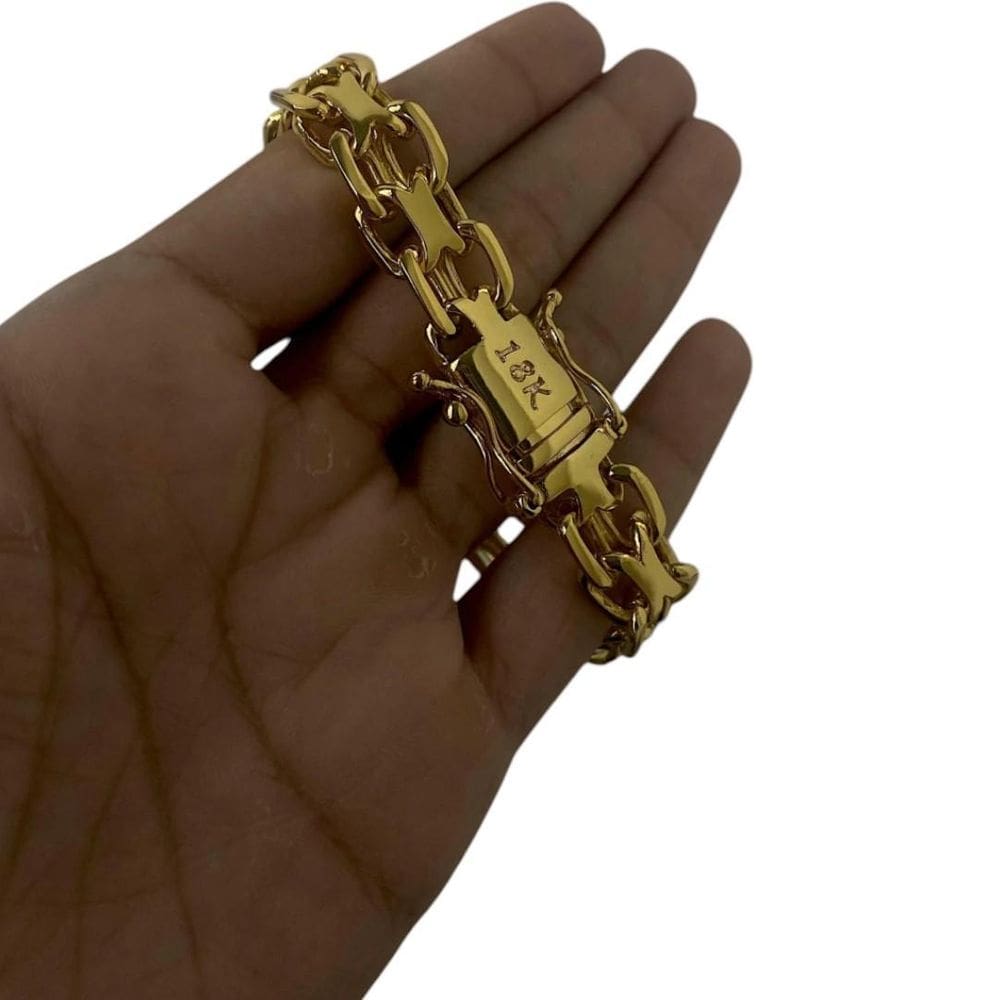 Pulseira Cadeado Duplo 13Mm - Banhado A Ouro 18K