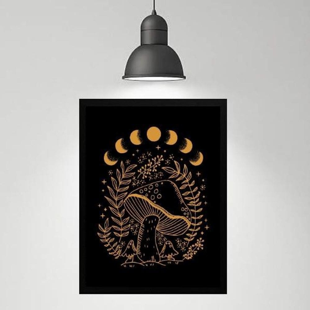 Quadro Místico Cogumelo - Fases Da Lua 45X34Cm