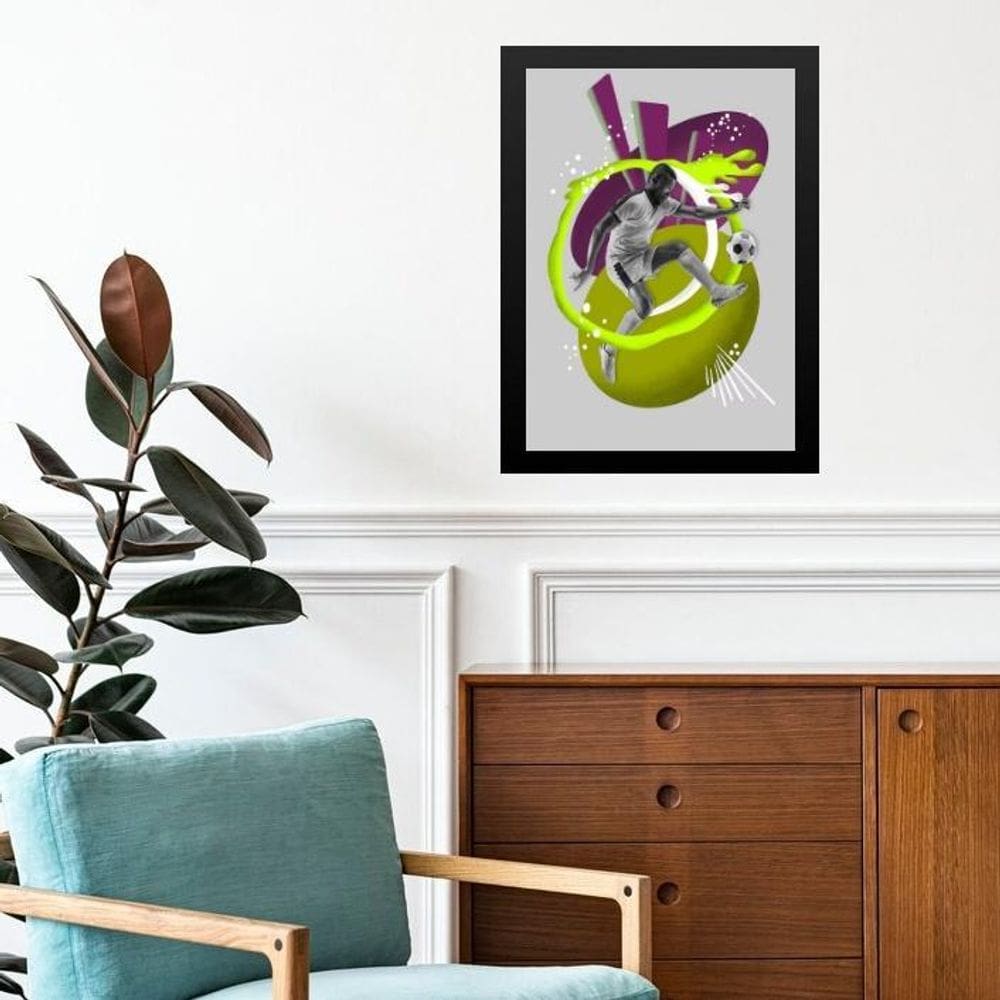 Quadro Decorativo Abstrato Jogador De Futebol 45X34Cm