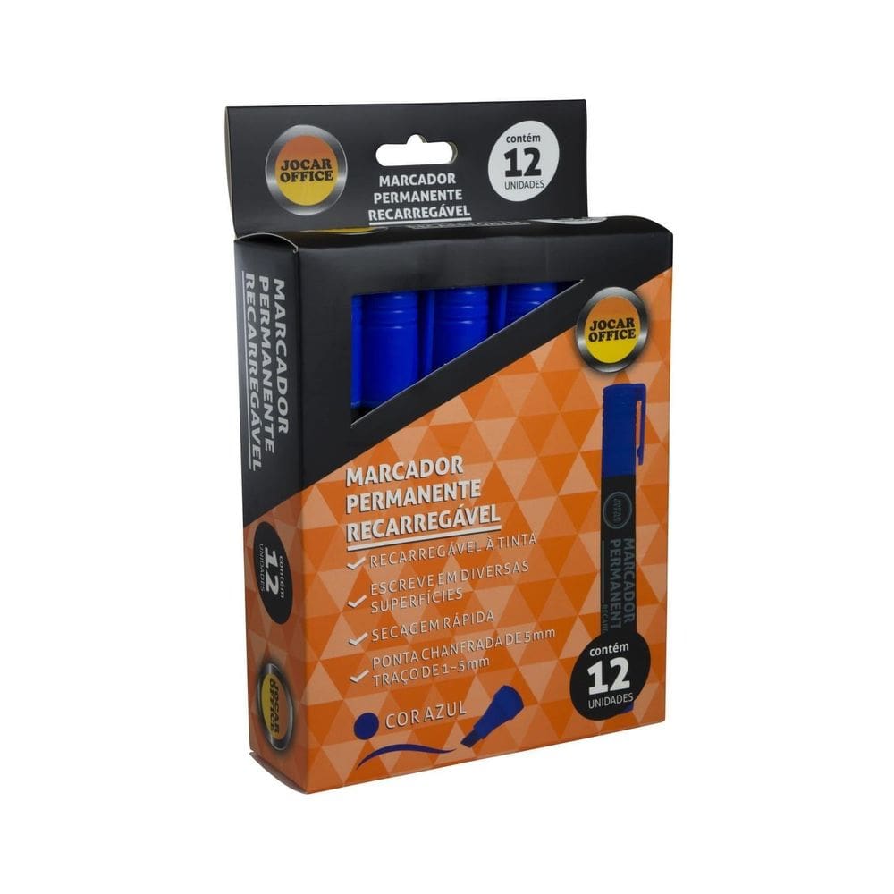 Marcador Permanente Recarregável Azul Jocar Office Cx. C/12