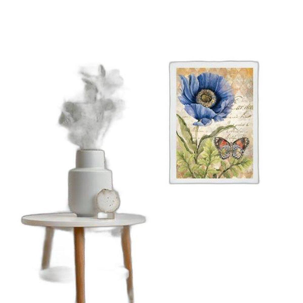 Quadro Aquarela Borboleta E Flor 33X24Cm - Com Vidro