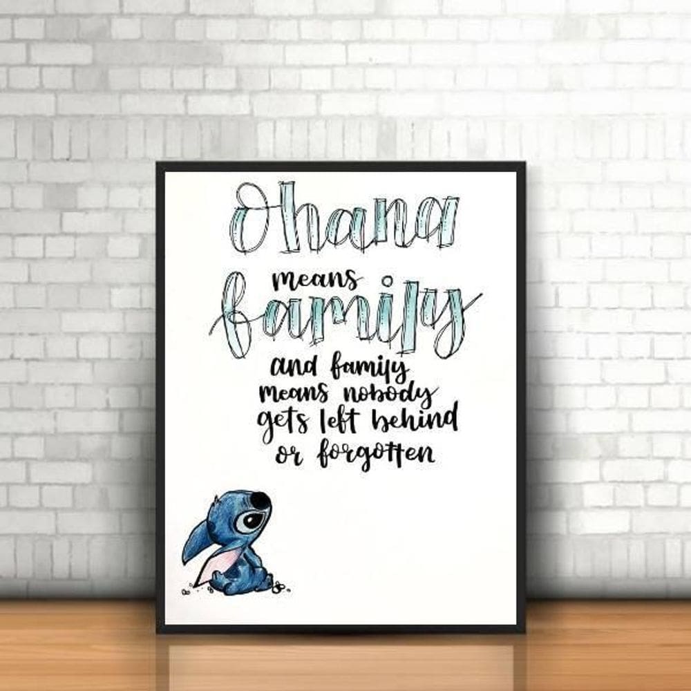 Quadro Decorativo Ohana Means Family 24X18Cm Moldura Preta