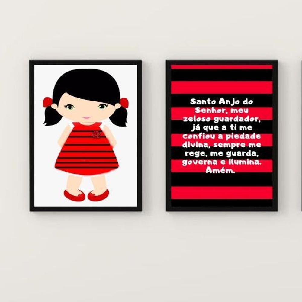 Kit 2 Quadros Infantis Flamenguista 45x34cm - Madeira Preta