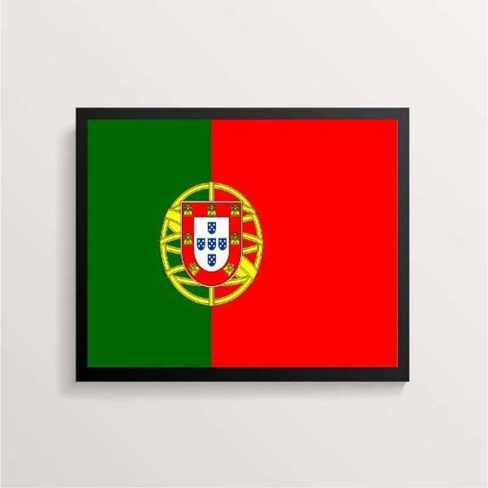 Quadro Decorativo Bandeira Portugal 45X34Cm Moldura Preta