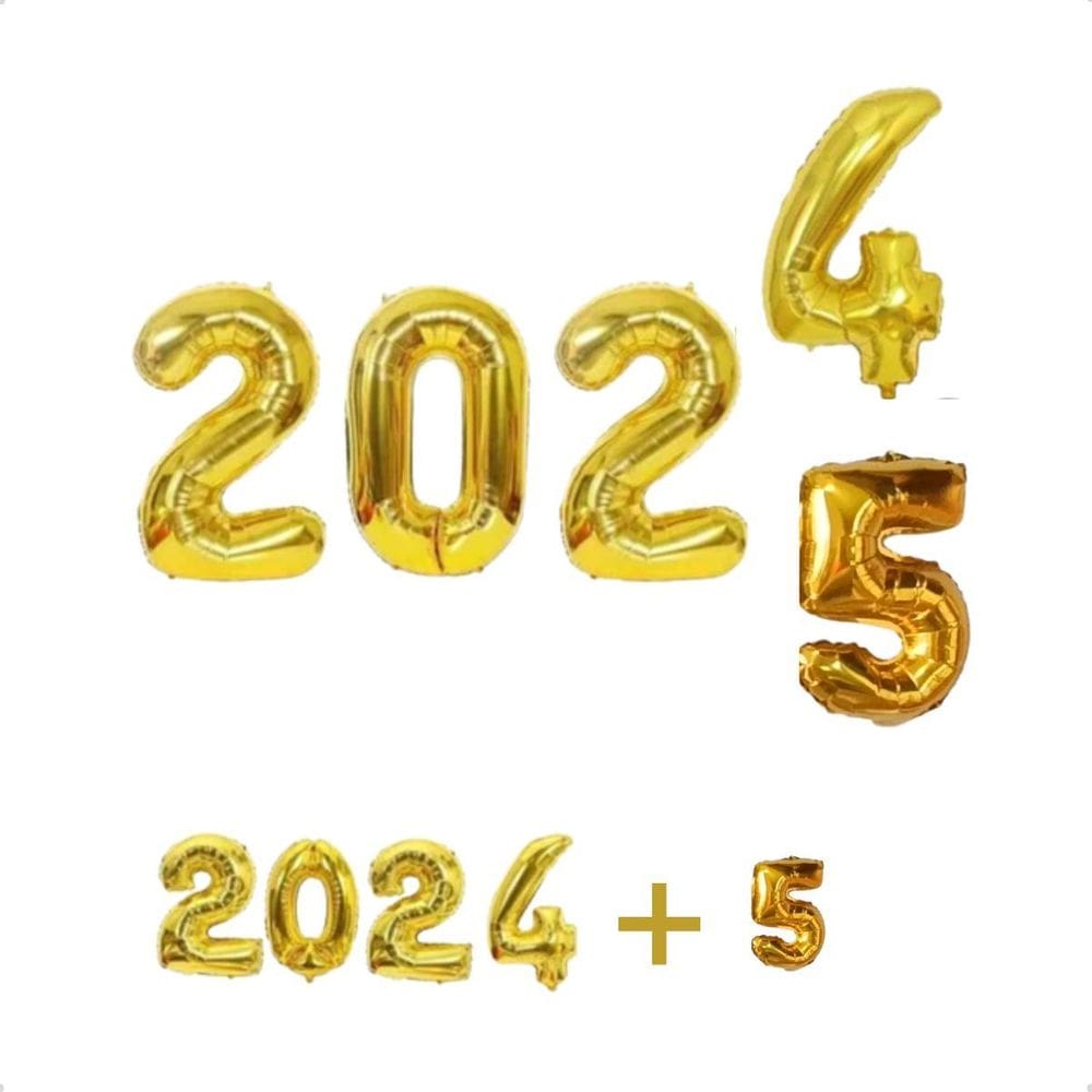 Kit Balão Bexiga Metalizado 2025 Dourado Ano Novo Reveillon