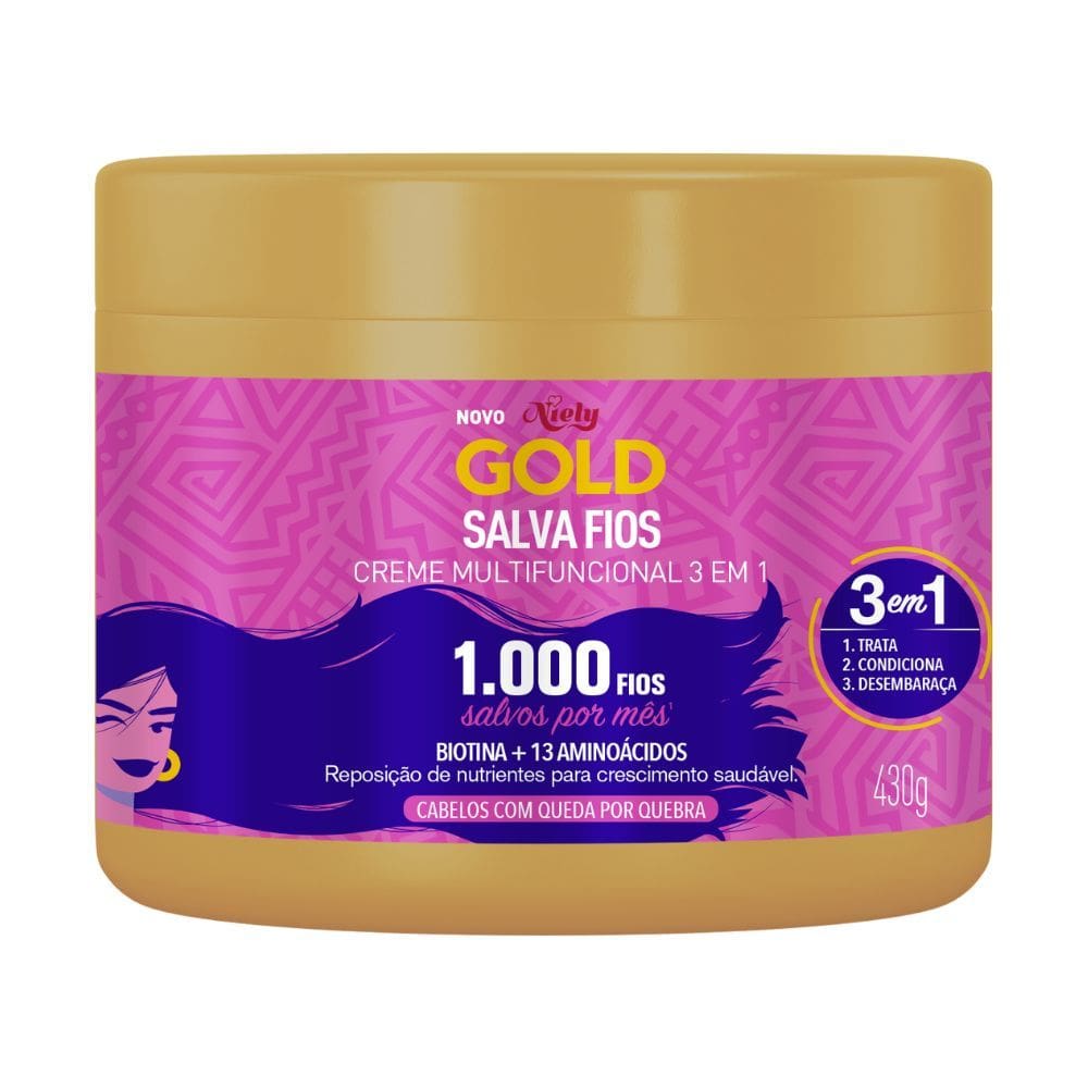 Creme Niely Gold Salva Fios Multifuncional 3 em 1 com 430g