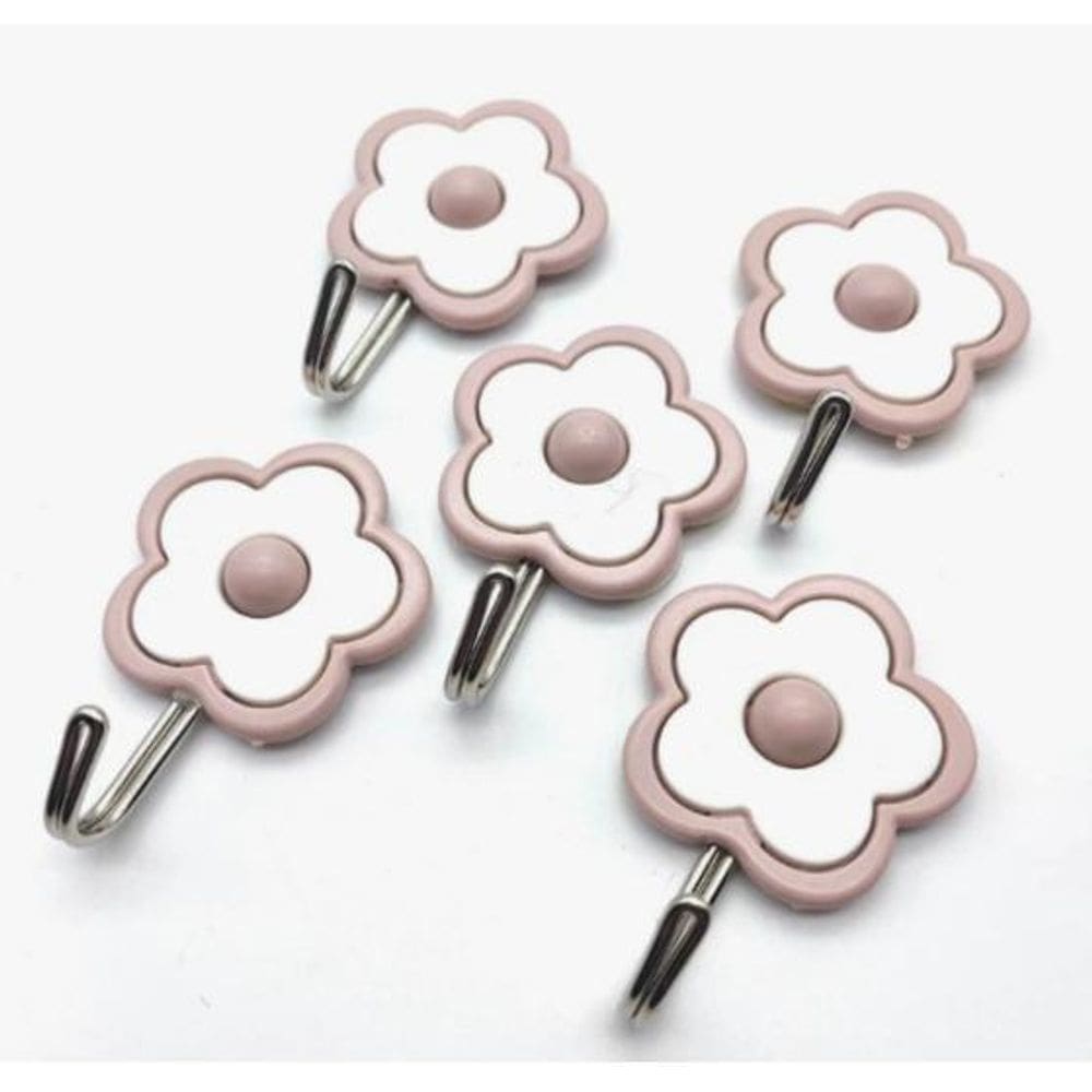 Kit Com 5 Ganchos Adesivo De Flor Plástico Suporta 2Kg