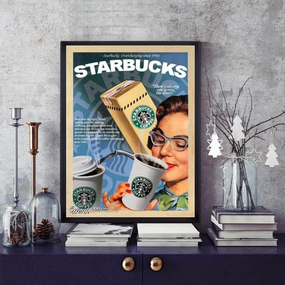 Quadro Propaganda Antiga Café 33X24Cm - Com Vidro